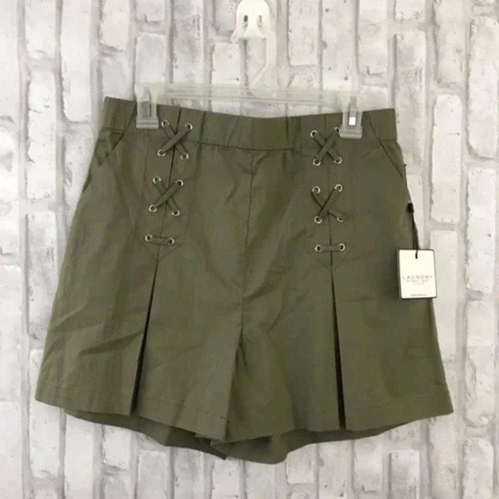 Laundry by Shelli Segal Olive Green Pleated Lace Up Skorts‎ - Women's
